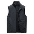 Men's outdoor fleece vest with standing collar and multiple zipper pockets in black - M / Black