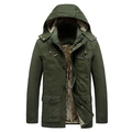 Men's winter parkas hooded fleece jacket in military green with warm faux fur lining - M / Army Green