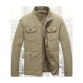 Herren Winterjacke in Khaki mit Fleecefutter und klassischem Cargo-Taschendesign - M / Khaki