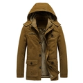 Men's winter heavy cotton parka jacket with warm fleece lining and removable hood in earth brown - M / Khaki/Earth Yellow