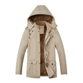 Herren Winter Arbeitsjacke in Khaki mit dickem warmem Fleecefutter und Kapuze - M / Khaki