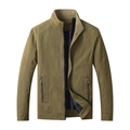 Chaqueta informal de algodón caqui para hombre con cuello alto y bolsillos de cremallera - M / Caqui
