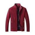 Chaqueta informal para hombre con cuello alto en color rojo granate y cremallera frontal - M / Burdeos