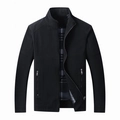 Chaqueta casual de algodón para hombre con cuello alto y forro a cuadros clásicos - M / Negro