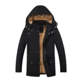 Herren Winterjacke mit Kapuze in Schwarz und warmem braunem Lammfell-Futter - M / Schwarz