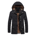 Parka da uomo nero con cappuccio, calda fodera in pelliccia sintetica e tasche multiple - M / Nero