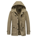 Parka de invierno caqui para hombre con forro polar, capucha y bolsillos múltiples - M / Caqui