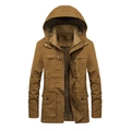 Giacca da uomo con cappuccio color kaki con calda fodera in pile e tasche cargo - M / Giallo Terra