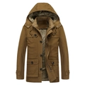Parka de invierno para hombre en marrón con forro polar grueso y capucha ajustable - M / Amarillo Tierra