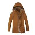 Herren Winterparka in Hellbraun mit dickem Fleece-Futter und Kapuzen-Arbeitsstil - M / Erdgelb