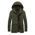 Parka da uomo verde militare con cappuccio, fodera in pile calda e tasche multiple - M / Verde Militare