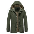 Parka de hombre verde militar con forro de lana gruesa y capucha estilo militar informal - M / Verde Militar