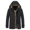 Parka negra para hombre con capucha, forro polar cálido y diseño de varios bolsillos - M / Negro