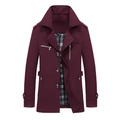 Men's wine red slim fit trench coat with shoulder epaulettes and checkered lining detail - M / Burgundy