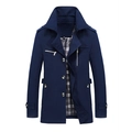 Men's dark blue windbreaker jacket with stand collar and classic plaid lining - M / Dark Blue