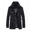 Men's stylish black mid-length jacket with stand collar, epaulettes, and plaid lining - M / Black