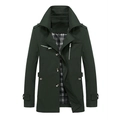Men's dark green slim fit windbreaker jacket with metal zippers and plaid lining - M / Army Green