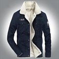 Giacca in pile blu navy da uomo con colletto in pecora e toppe vintage - M / Blu scuro