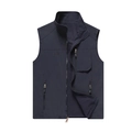 Men's navy blue fleece-lined outdoor vest with stand collar and zipper pockets - M / Dark Blue