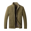 Herrenjacke in Olivgrün mit Stehkragen, warmem Fleecefutter und durchgehendem Reißverschluss - M / Khaki