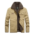 Men's khaki winter cargo jacket with fleece collar and multi-pockets outdoor coat - M / Khaki