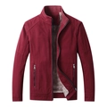 Herren Winter Freizeitjacke mit Stehkragen und dickem warmem Fleecefutter in Dunkelrot - M / Burgunderrot