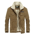 Herren Cordjacke in Braun mit weißem Fleece-Kragen und funktionellen Brusttaschen - M / Fleece Khaki