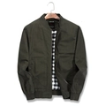 Men's slim fit dark military green bomber jacket with classic checkered lining - M / Army Green