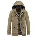 Veste à capuche slim pour homme vert kaki avec quatre poches et doublure camouflage - M / Kaki
