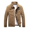 Khakibraune Herren-Cordjacke im Vintage-Stil mit bestickten Patches und Brusttaschen - M / Nicht Vlies Khaki