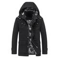 Veste décontractée ajustée noire pour homme avec capuche et doublure camouflage - M / Noir