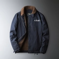Men's navy corduroy jacket with thick sherpa lining and white ARMY chest print - M / Royal Blue