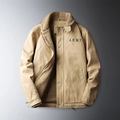 Men's khaki corduroy jacket with fleece lining and army print in vintage style - M / Khaki