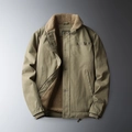 Army green men's winter corduroy jacket with thick faux sheepskin lining and logo - M / Army Green