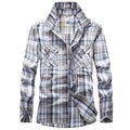 Camicia classica da uomo in cotone a maniche lunghe a quadri blu e grigi con tasche - S / Quadri Blu
