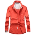 Classic men long sleeve casual shirt in coral orange with paisley collar details - S / Orange Red