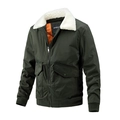 Men's dark green aviator jacket with white faux fur collar and quilted orange lining - M / Army Green