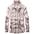 Camicia a quadri classica da uomo a maniche lunghe con doppie tasche sul petto in beige - S / Quadri Rossi