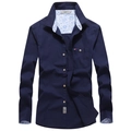 Men's navy long sleeve shirt with blue paisley pattern trim on cuffs and collar - S / Royal Blue
