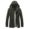 Armeegrüner gefütterter Herren-Winterparka mit Kapuze und warmem Teddyfell-Innenfutter - M / Armeegrün