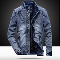 Chaqueta vaquera azul oscuro para hombre con forro polar cálido y cuello elevado - M / Azul