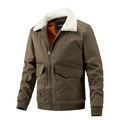 Men's dark brown bomber jacket with white faux fur collar and orange quilted lining - M / Khaki