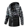 Herren Camouflage-Kapuzenparka mit reflektierenden Streifen und Patchwork-Details - M / Tarnung Schwarz