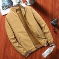 Men's winter fleece jacket in khaki with stand collar and striped ribbed trim details - M / Earthy Yellow