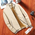 Men's winter fleece jacket with stand collar and warm lamb wool lining in beige - M / Khaki