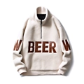 Veste en polaire crème pour hommes avec col zippé et broderie de lettres BEER - M / Beige
