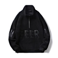 Veste polaire noire pour homme avec demi-zip, patch BEER et texture sherpa douce - M / Noir
