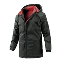 Men's reversible winter jacket in dark grey with red lining and hood for outdoor warmth - M / Gray