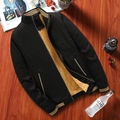 Men's winter stand collar fleece jacket in black with yellow lining and striped cuffs - M / Black