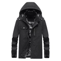 Herren Windjacke in Schwarz mit Kapuze, Funktionstaschen und Camouflage-Innenfutter - M / Schwarz